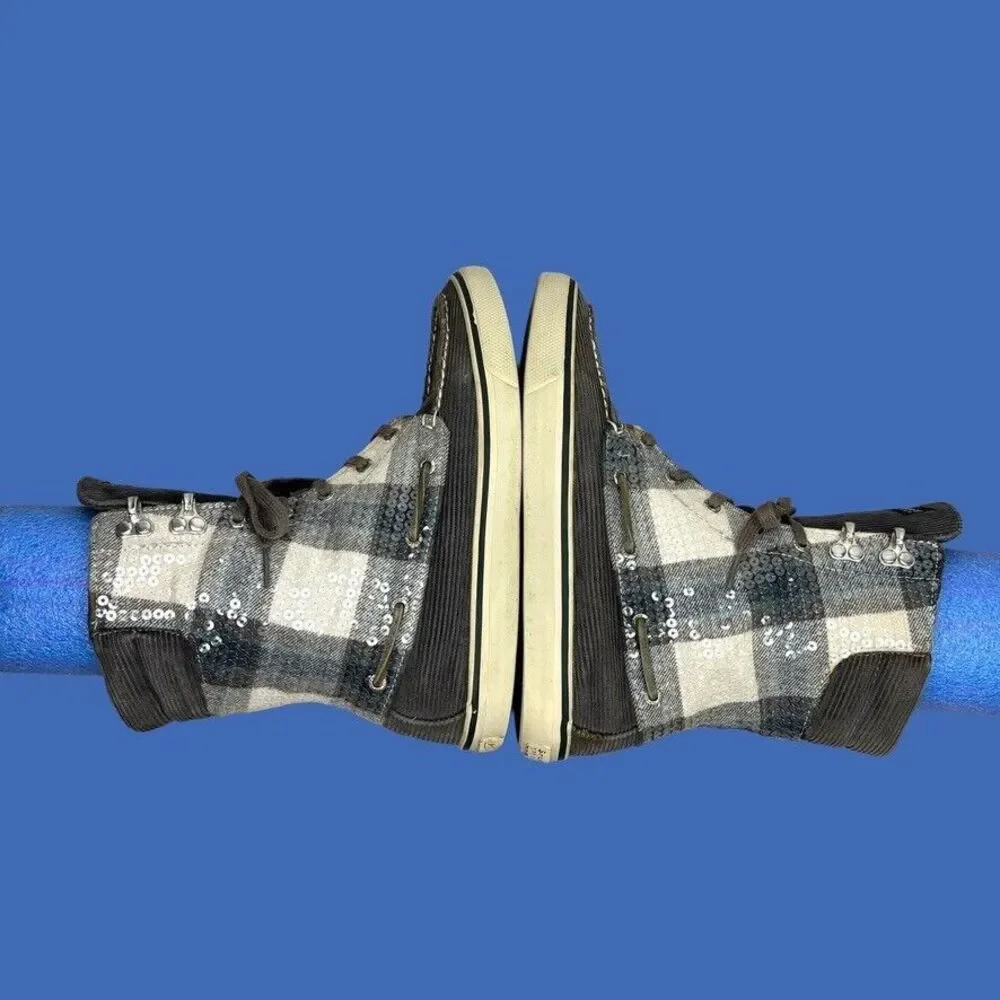 SPERRY TOP-SIDER Acklins Sequin Charcoal Corduroy Ankle Shoes‎ Boot Womens 7M